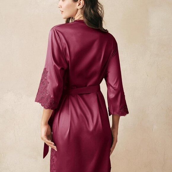 Women's Silk Robe Satin Kimono Robe for Bride Bridesmaids Short Bridal Party Rob - Picture 3 of 7